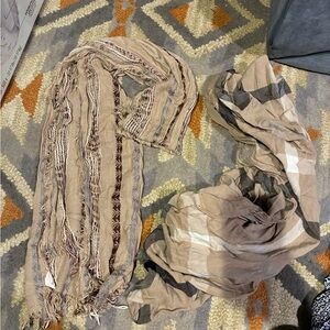 2 brown tan neutral scarves